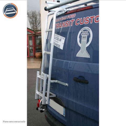 PACK GALERIE ALUMINIUM + ÉCHELLE INSTALLEE SUR FORD CUSTOM L2H1 PORTES BATTANTES